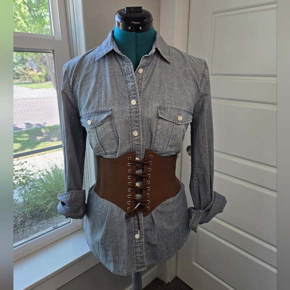 CORSET LACE UP COCO BROWN STRETCH STATEMENT WAIST BELT SNAP CLOSURE WOMEN OS - Picture 3 of 14